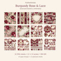 Selected designs from the 22-sheet Burgundy Rose and Lace designer paper and ephemera collection.